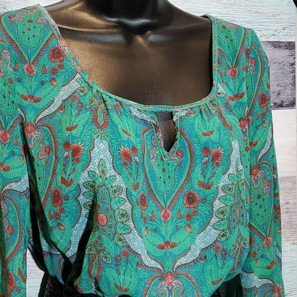 Chelsea & Violet Sherwood Forest Green Paisley Long Sleeve Dress Sz S New - Picture 3 of 13
